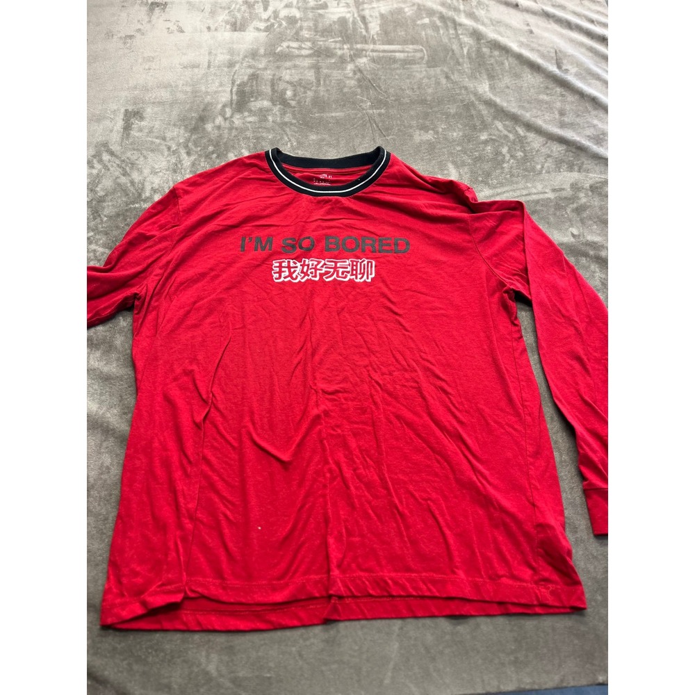 Forever 21 Men Red I'M SO BORED Graphic Long Sleeve T-Shirt XL Streetwear‎